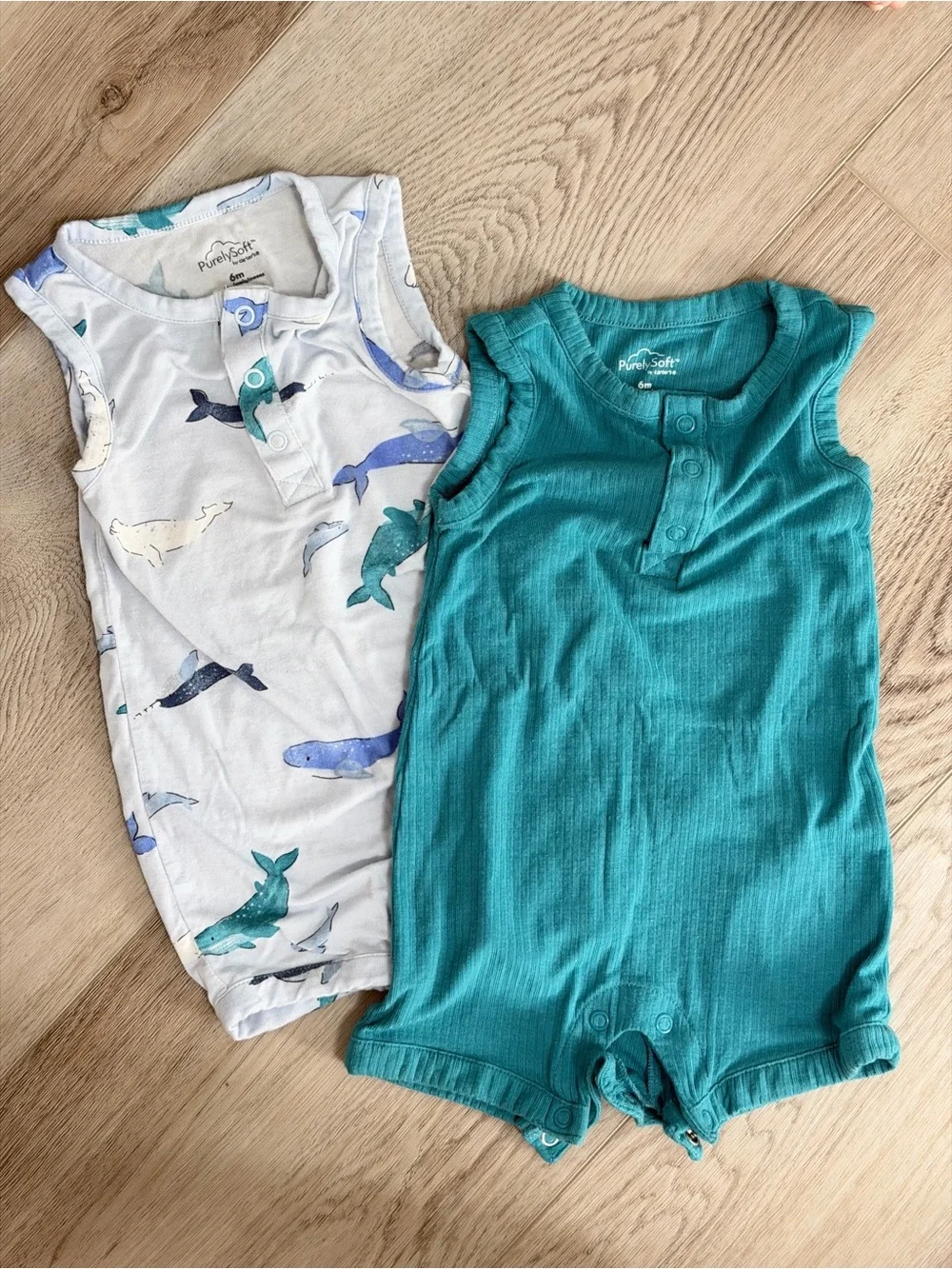 Teal and Whale Print Sleeveless Baby Romper Set - Purely Soft